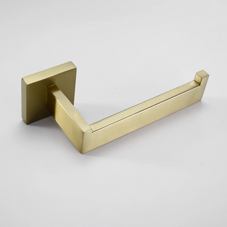 toilet paper holder brushed gold stainless steel bathroom hardware accessory close-up