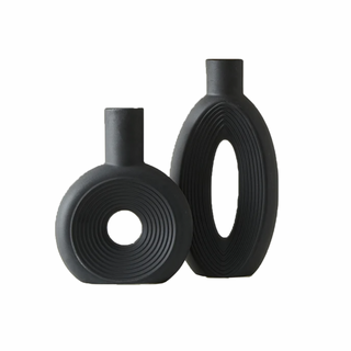 minimalist oval vase black porcelain ceramic vase set scandi luxury decor front view
