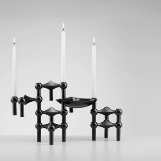 metal candlestick holder scandinavian molecular candle stand handcrafted black steel side view