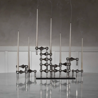 metal candlestick holder handcrafted scandinavian stainless steel modular candle stand side view