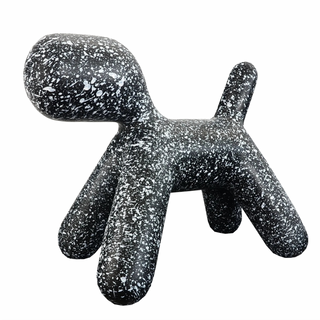 abstract dog sculpture medium black spotted puppy resin art figurine front view