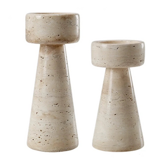 travertine stone candle holder set handmade modern candle stand earthworks front view