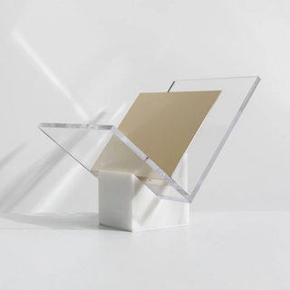 marble book stand handcrafted scandi style organiser metal details close-up