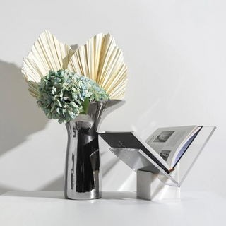 marble book stand handcrafted scandi style organiser metal details side view