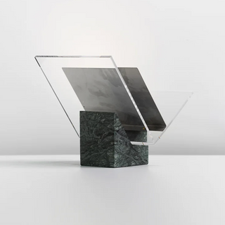 marble book stand scandinavian organiser green acrylic metal details side view