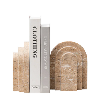 travertine bookends handcrafted stone triple arch design decorative set close-up
