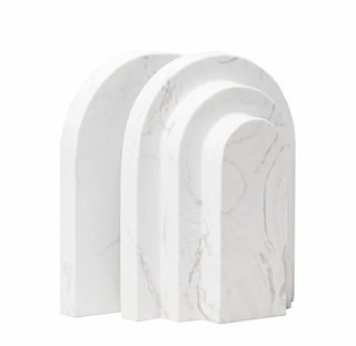 travertine bookends european triple arch stone shelf organizer set front view
