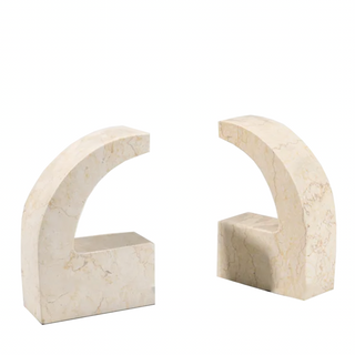 marble bookend set abstract beige handcrafted stone bookends for shelves front view