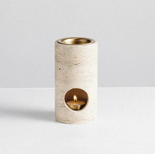 travertine stone diffuser handcrafted essential oil aroma burner honed surface side view