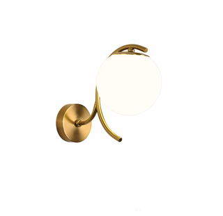 Scandinavian brass wall light with frosted glass shade — modern sconce