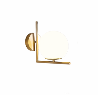 Brass Scandinavian wall sconce with frosted glass — interior wall lamp