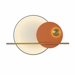 Orange circular wall light illuminated — modern aluminum LED fixture