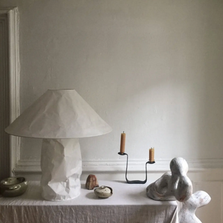 Handcrafted metal paper lamp close-up — Japanese LED detail
