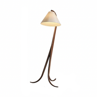 Dark walnut wood floor lamp – cotton linen shade modern front view