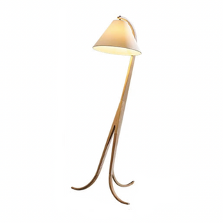 Walnut wood dimmable floor lamp – cotton linen shade standing