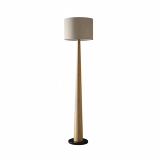 Rustic walnut wood floor lamp – cotton linen shade warm glow