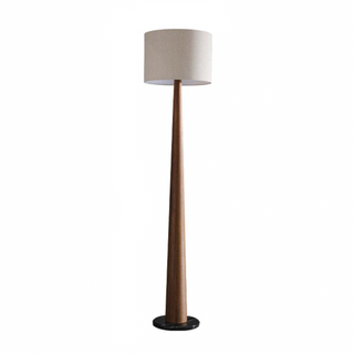 Walnut wood floor lamp – rustic cotton linen shade eco-friendly