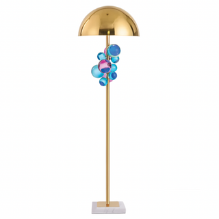 Floral dome floor lamp – modern mid-century marble base brass finish