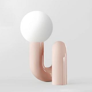 Modern pink resin desk lamp with frosted glass shade — LED light
