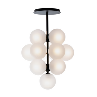Handblown glass grape pendant light with adjustable metal rod suspension