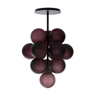 Aubergine handblown glass grape pendant light with adjustable metal rod