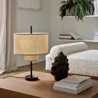 Margin lamp setting — modern fabric shade warm ambient wide