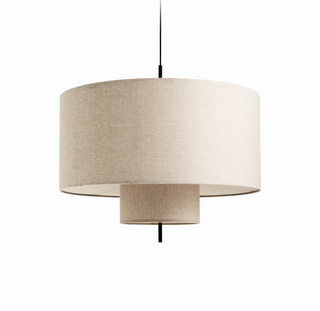 Beige fabric shade pendant lamp with linear element — modern ceiling light