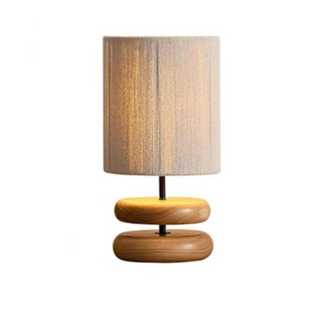 Handcrafted walnut wood table lamp with fabric shade — Japanese warm
