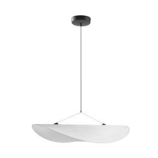 White shade pendant light with adjustable cord and LED bulb