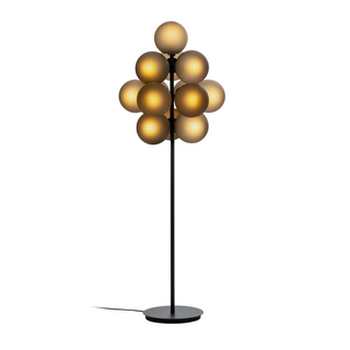 GRAPE grey metal floor lamp room view – handblown glass smoky
