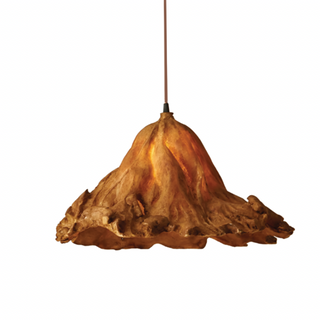 Corten-colored handcrafted resin lotus leaf pendant light