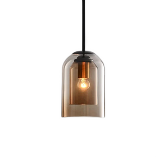 Adjustable cord rust pendant lamp from above — layered glass fixture