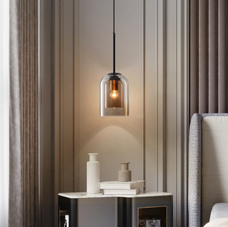 Rust glass double pendant in interior — vintage-inspired adjustable lamp
