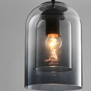 Mid-century pendant light with dual grey glass shade — adjustable hanging cord