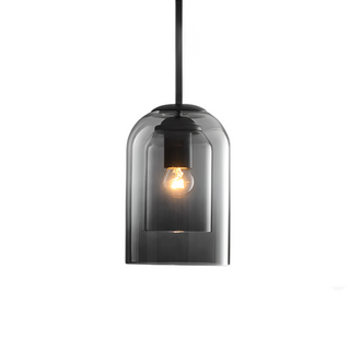 Mid-century smoky grey pendant in interior — adjustable cord ceiling lamp
