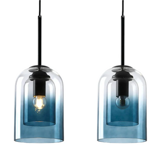 Blue glass pendant lamp from above — adjustable cord ceiling light