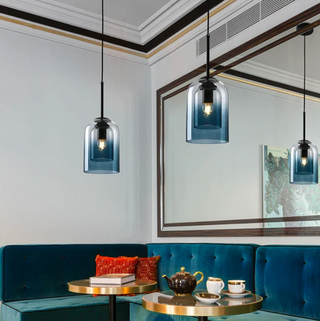 Polished gradient blue pendant lamp — designer glass ceiling light