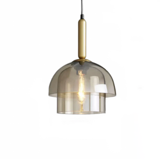 Cognac glass pendant with brass fitting — luxury artisan ceiling lamp