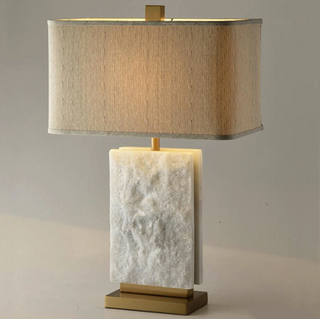 Brass white marble Malibu lamp front — handcrafted LED design