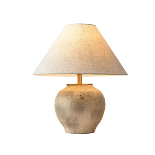 Tuscany handcrafted ceramic table lamp with fabric shade — warm