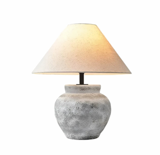 Tuscany ceramic table lamp with brass white fabric shade