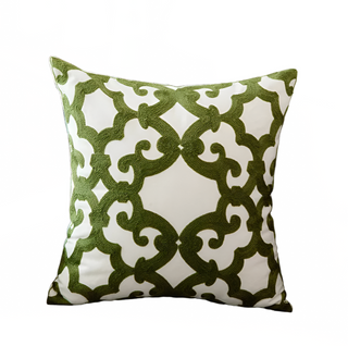 green cushion covers tuscany floral embroidered polyester cotton decor 45x45 cm front view