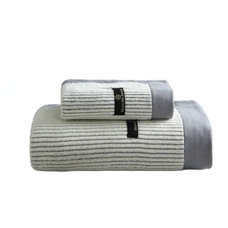 luxury cotton towel organic soft absorbent cream grey bath towel set front view
