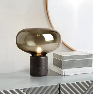 Black designer lamp smoke glass — marble base ambient glow