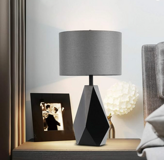 Minimalist stone lamp — geometric faceted base warm ambient glow