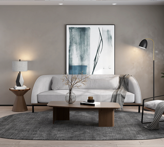 Stone geometric table lamp grey shade — modern minimalist interior