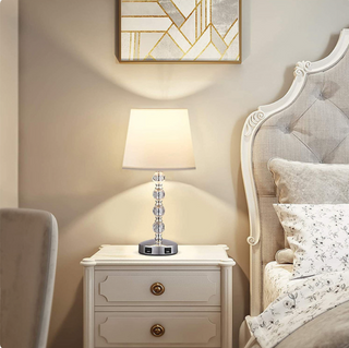Luxury crystal lamp chrome base — USB charging close-up detail