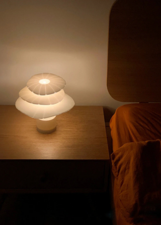 Unique layered lamp soft glow — stylish design bedroom setting