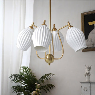 Ceramic flower shaped pendant chandelier ceiling close-up view