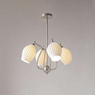 Ceramic flower chandelier modern overhead warm glow side view